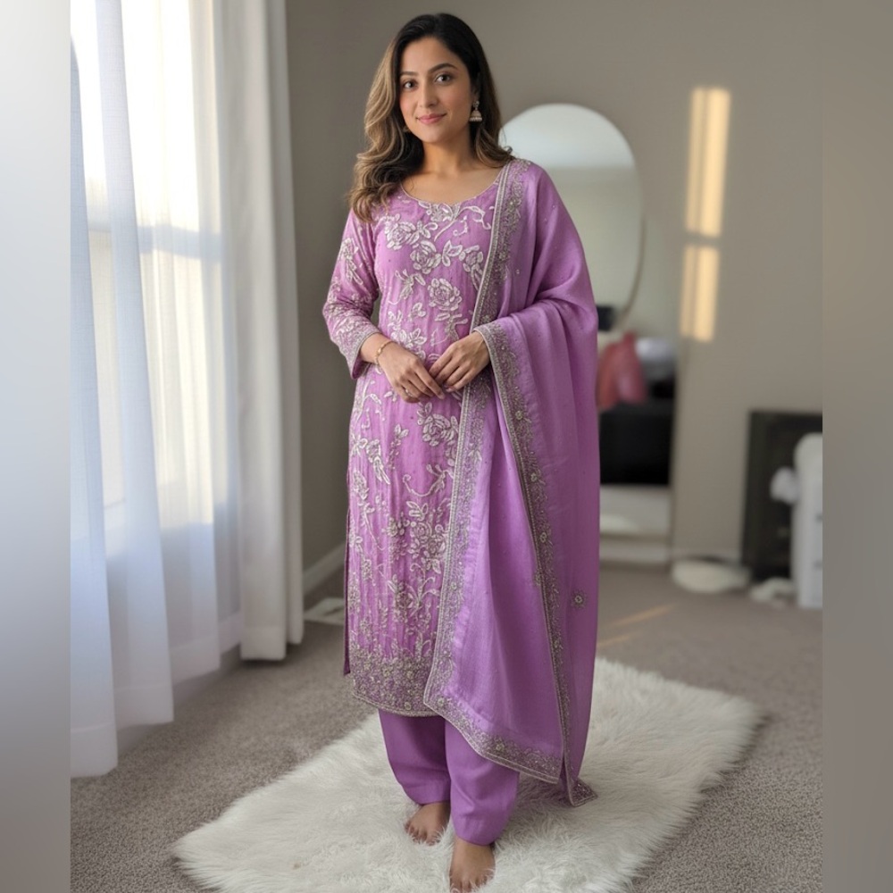 Elegant lavender Embroidered punjabi Suit